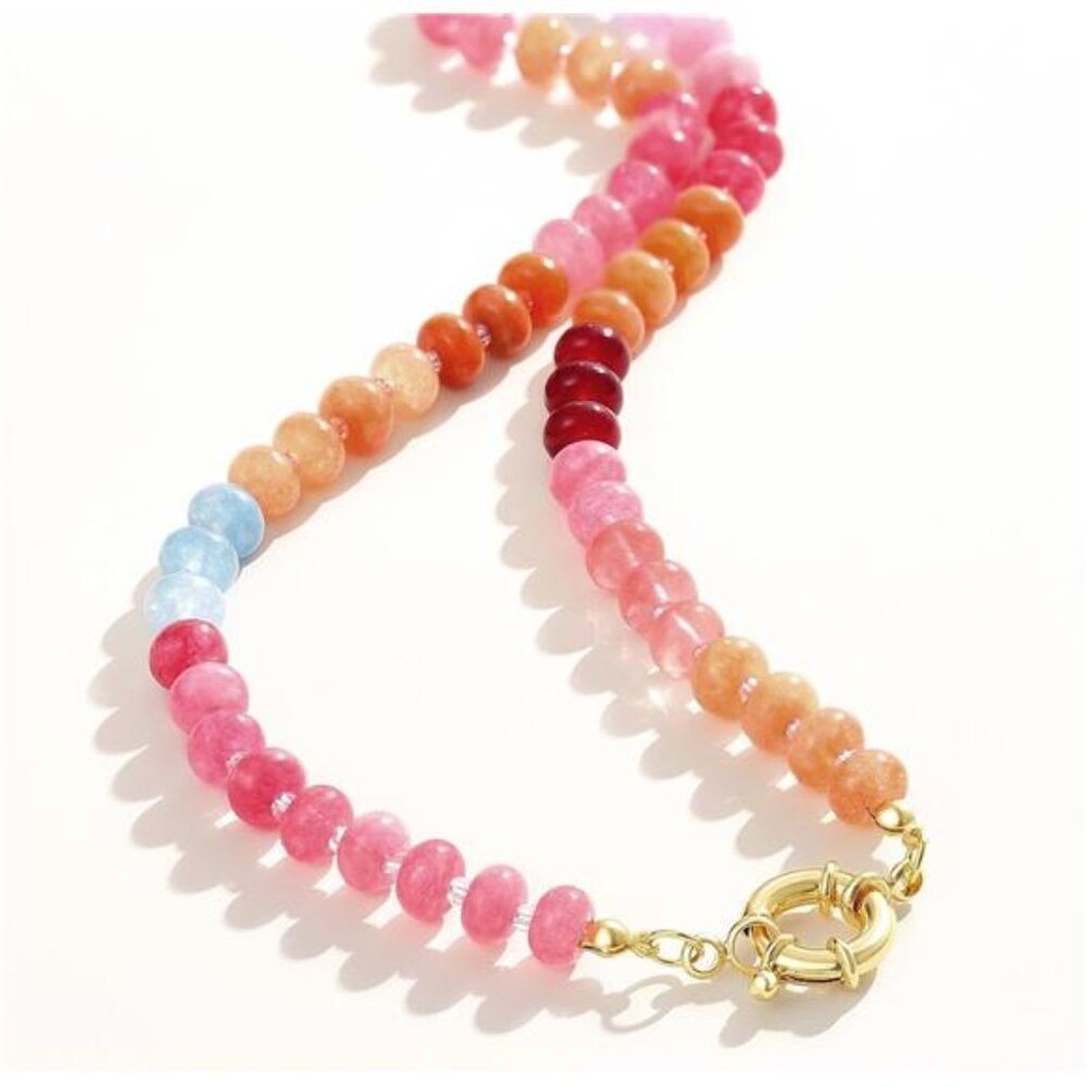 Women's Beaded Gemstone Necklace Boho Colorful Bead Choker, Passionate - Picture 4 of 6